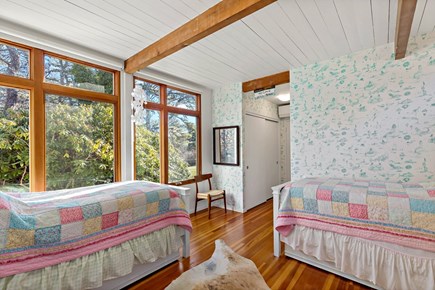 Wellfleet, Griffins Island Hideaway Cape Cod vacation rental - Kid-friendly twin bedroom with playful wallpaper and two beds