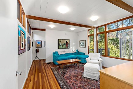 Wellfleet, Griffins Island Hideaway Cape Cod vacation rental - Cozy media room with sectional seating and large windows