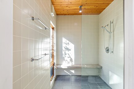 Wellfleet, Griffins Island Hideaway Cape Cod vacation rental - Tiled walk-in shower with bench seating
