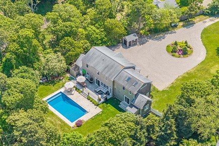 Chatham Cape Cod vacation rental - Aerial view of the backside of the house and pool