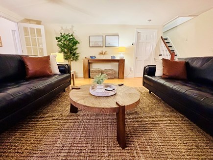 Eastham Cape Cod vacation rental - Living room with new large leather couches.