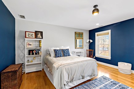 Yarmouthport Estate Cape Cod vacation rental - Queen bedroom with navy accent wall