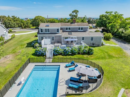 West Dennis Cape Cod vacation rental - Aerial of the pool and yard