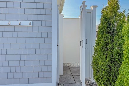 Sandwich Cape Cod vacation rental - Pristine outdoor shower with hooks for towels and clothes.