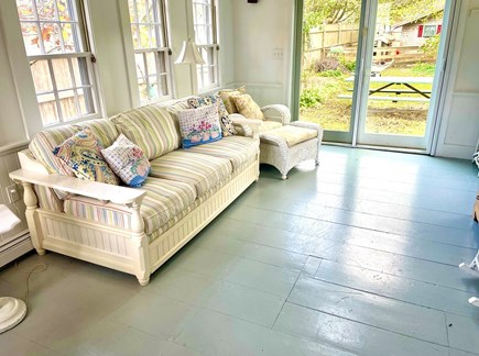 West Harwich Cape Cod vacation rental - Sunroom looking out at picnic area