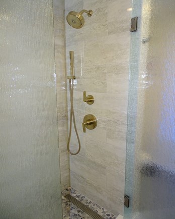 North Truro Cape Cod vacation rental - New tile/glass shower with pebble flooring and great pressure!