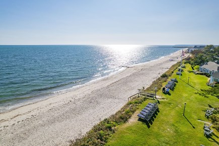 South Yarmouth Cape Cod vacation rental - Aerial view of the beach toward the other end of the property.