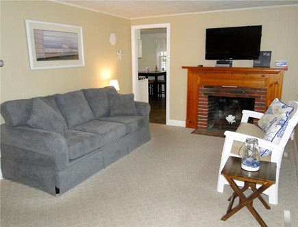 South Dennis Cape Cod vacation rental - Living room with flat screen TV, opens to kitchen