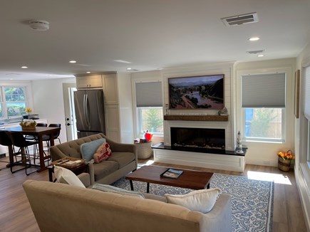Falmouth Cape Cod vacation rental - Family room with picture frame tv/electric fireplace/shiplap
