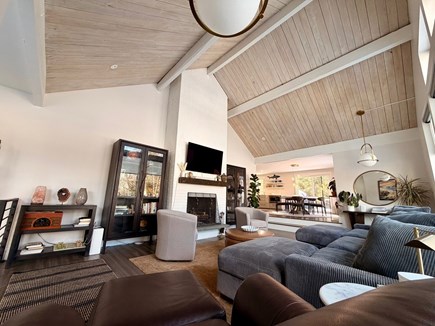 New Seabury, Mashpee Cape Cod vacation rental - Living room with fireplace and TV