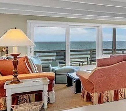 New Seabury, Tidewatch condo Cape Cod vacation rental - Couches have been upgraded. Dining table for four on the deck.