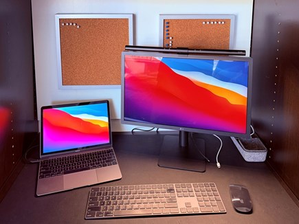 Provincetown, Beach Point Club Studio Cape Cod vacation rental - Desk area with wireless Mac keyboard, mouse, and 24 inch monitor.