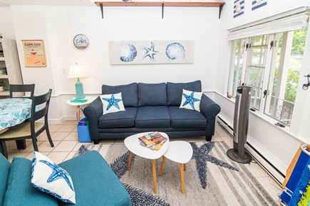Harwichport Cape Cod vacation rental - Beach themed living area with cable TV and wi-fi.