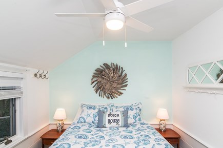 Harwichport Cape Cod vacation rental - Bedroom with queen size bed and ceiling fan.