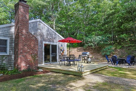 Orleans Cape Cod vacation rental - New deck and fire pit area, string lights at night