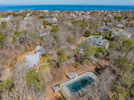 Dennis Cape Cod vacation rental - Aerial view of the property and pool
