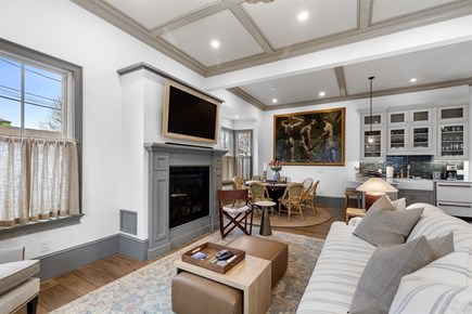 Provincetown, The Tucker House Cape Cod vacation rental - Living room connects easily to dining area and kitchen.