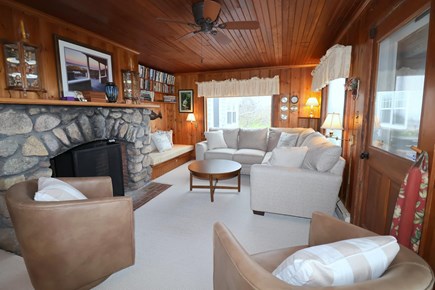 East Dennis Cape Cod vacation rental - Beach side living room with door to porch
