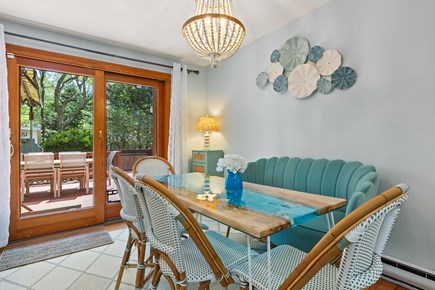 Centerville Cape Cod vacation rental - Breakfast nook with custom table and Serena & Lily chairs