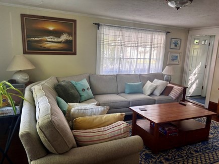 Brewster Cape Cod vacation rental - Living room with ample seating, woodstove and smart TV