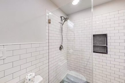 Bourne Cape Cod vacation rental - Tiled shower with built-in niche and glass enclosure