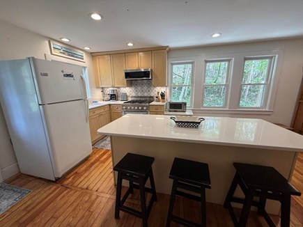 Orleans, Close to Bakers Pond & Skaket Cape Cod vacation rental - Bright Kitchen Leads to Patio in Back Yard