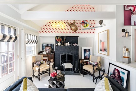 Provincetown Cape Cod vacation rental - Sofa leading to fireplace and seats