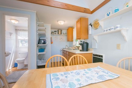 East Sandwich Cape Cod vacation rental - Views of the kitchen and bathroom from the seating area.