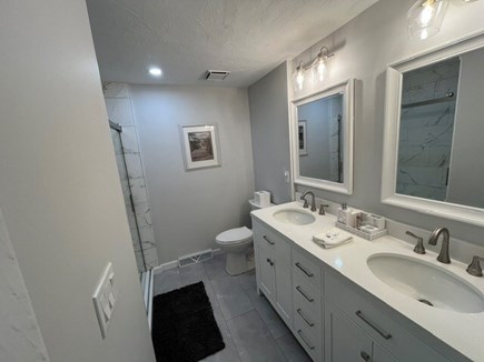 West Barnstable Cape Cod vacation rental - Master bath with double sink.