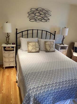 Dennisport Cape Cod vacation rental - Master bedroom w TV, closet,  and adjoining bath w walk in shower
