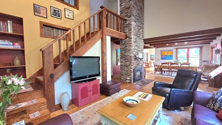 Orleans Cape Cod vacation rental - Living room showing TV and stairs