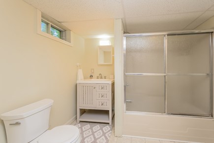 Chatham Cape Cod vacation rental - Bath room #3 in finished basement with shower/ tub combo, vanity and toilet. 80 Lienau Dr Chatham Ma - Cape Cod- New England Vacation Rentals