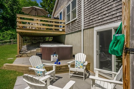 Chatham Cape Cod vacation rental - Patio area next to hot tub and out door shower- with seating for 4- 80 Lienau Dr Chatham Ma - Cape Cod- New England Vacation Rentals