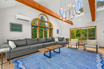 Plymouth MA vacation rental - living room featuring skylights and vaulted ceilings that fill the space with natural light
