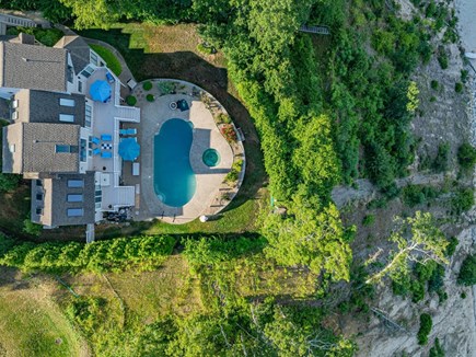Plymouth MA vacation rental - Aerial view of the backyard showcasing the home’s private outdoor space