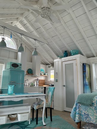 Dennisport, Chase Ocean Grove Cape Cod vacation rental - Escape to a seaside cottage with open rafters and colors of blue.