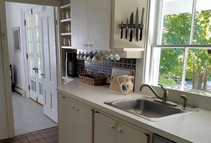 Wellfleet Cape Cod vacation rental - Galley kitchen has new appliances, chef's knives, and more