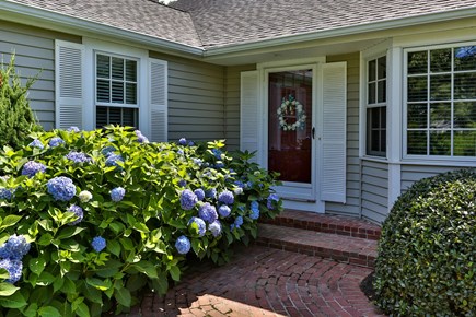 Chatham, downtown Cape Cod vacation rental - Front door with accompanying hydrangeas