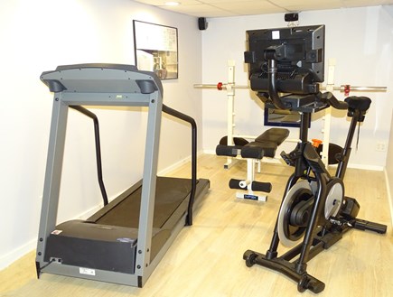 Sandwich - Town Neck Area Cape Cod vacation rental - Exercise with bench/plates, dumbell/cowbells, bike, treadmill