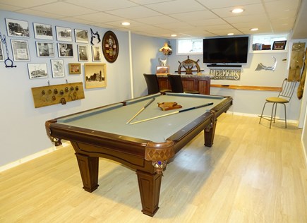 Sandwich - Town Neck Area Cape Cod vacation rental - Downstairs game/entertainment w/Pool Table, Dart Board, Dry-Bar