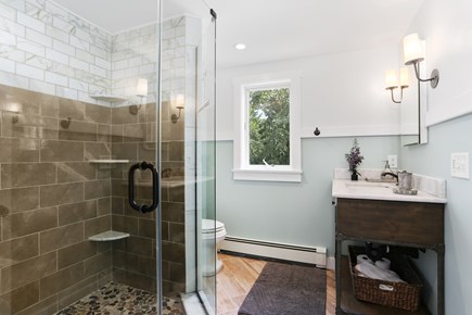 Chatham Cape Cod vacation rental - Beautiful master bath with large natural stone walk-in shower