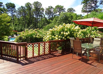 Eastham Cape Cod vacation rental - Expansive deck with two dining tables, grill, walkway to pool