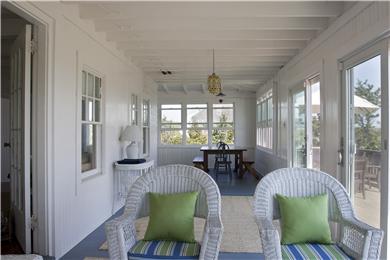 Sagamore Beach, Bourne Cape Cod vacation rental - View from sitting area on porch to dining table
