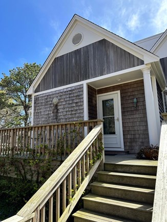 Wellfleet Cape Cod vacation rental - Walking up front steps to the main deck and the front door