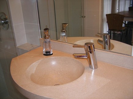 Wellfleet Cape Cod vacation rental - Bathroom with custom molded counter and sink.