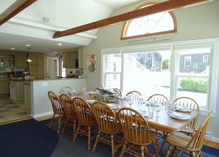West Dennis Cape Cod vacation rental - Living room opens to vaulted dining room, seats 12 
