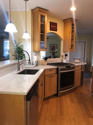West Harwich Cape Cod vacation rental - Kitchen with 5 burner stove/convection oven, spacious prep areas.