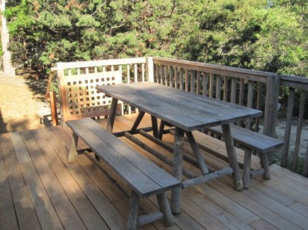 Brewster Cape Cod vacation rental - Dine outdoors on front deck, with baby guard, water view.