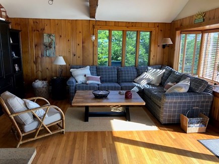 West Chatham Cape Cod vacation rental - Family Room connected to kitchen and silder to deck.