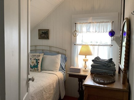 Provincetown Cape Cod vacation rental - Bedroom with Traditional Beadboard Walls and Eaves, Double Bed.